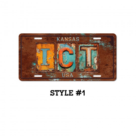 Wichita ICT Rusty Printed Vehicle License Plates