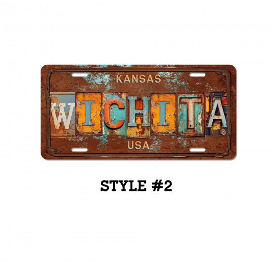 Wichita ICT Rusty Printed Vehicle License Plates