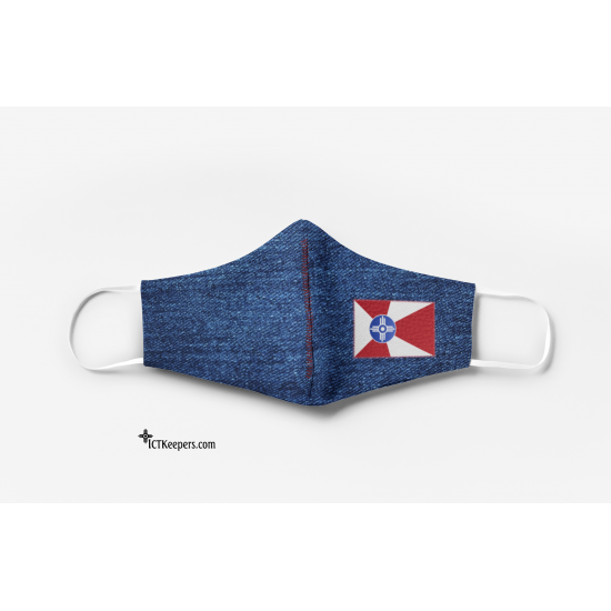 Wichita Flag Patch Face Mask Denim Print Wichita Flag Patch Face Mask Denim Print